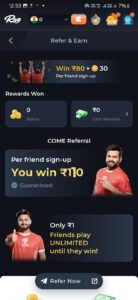 RS9 app team creation screen for fantasy cricket players
